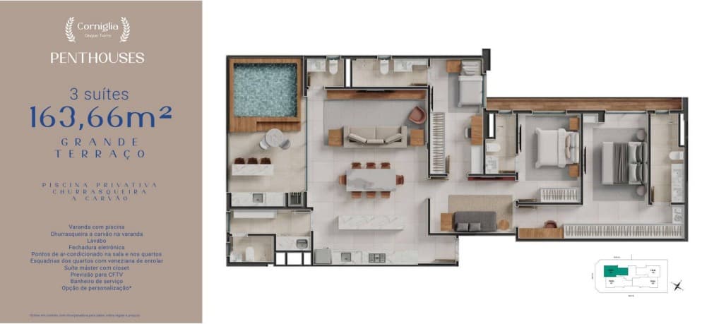 Apartamento – 3 Suítes com Piscina Privativa no Setor Buen - Cinque Terre